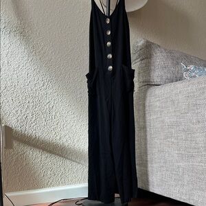 Lush Black Button-Front Jumpsuit